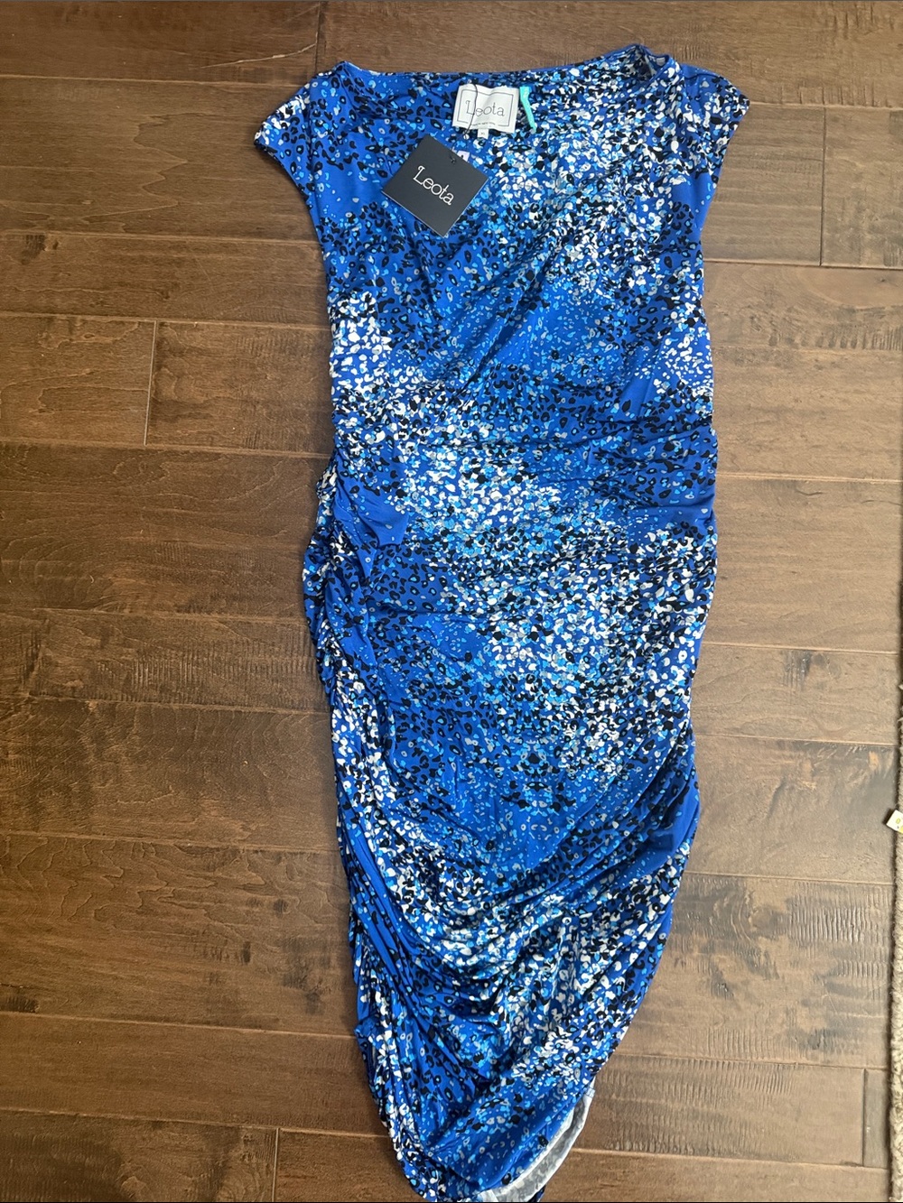 Leota Cobalt Blue Speckled Ruched Midi Dress